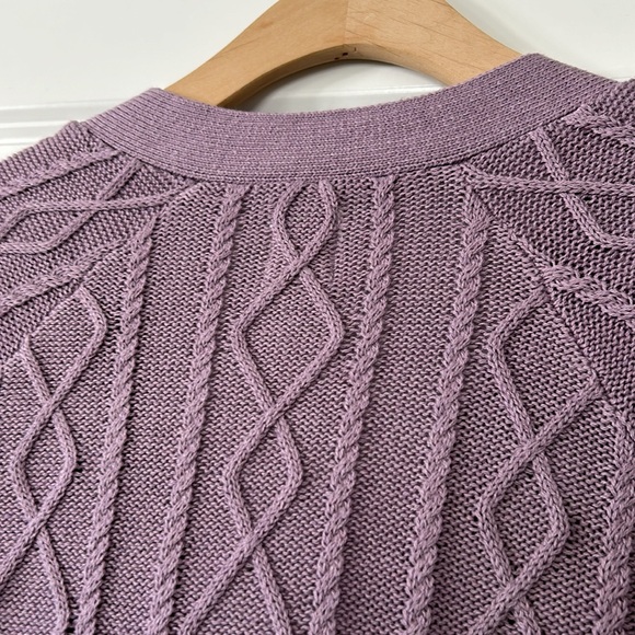 Joie V-Neck Cable Knit Cardigan Sweater in Lavender Lilac Orchid w MEASUREMENTS - Picture 5 of 6
